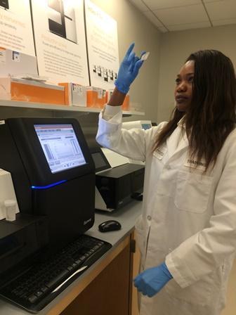 Dr Tiisetso Lephoto in the laboratory
