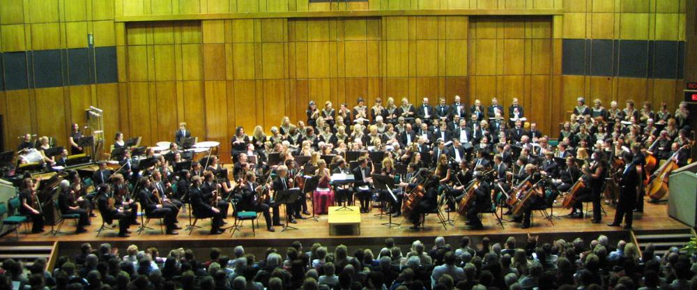 Orchestra performing at Linder Auditorium