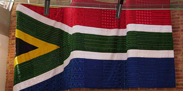 artwork of South African flag at the Constitutional Court