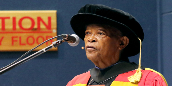 Wits University confers an honorary Doctorate of Medicine on music legend Hugh Masekela. © Wits University