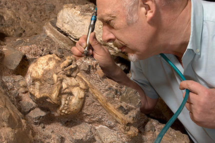 Ron Clarke excavating Litte Foot's skull