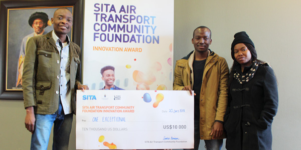 Jules Ntumba, Tso Mello and Fiona Ndlovu winners of SITA Foundation air travel competition