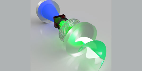 An artistic impression of the metasurface laser to produce super-chiral twisted light with OAM up to 100. Credit: Wits University