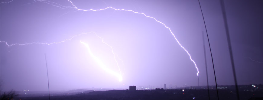 Live lightning events captured striking the Telkom Tower in Hillbrow (left) and the Sentech Tower in Brixton (right) in Johannesburg. © DR CARINA SCHUMANN_JLRL_WITS UNIVERSITY