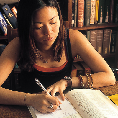 Student working in library