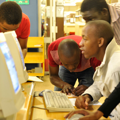 Students working in library