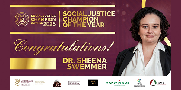 Dr Sheena Swemmer winner Social Justice Champion of the Year Award Dr Sheena Swemmer winner Social Justice Champion of the Year Award