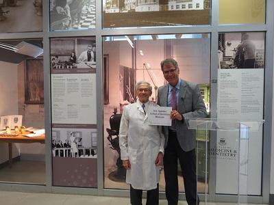 Emeritus Professor Geoffrey Sperber with University of Alberta Dean of Dentistry Dr Paul Major at the opening of the GH Sperber Dental Museum