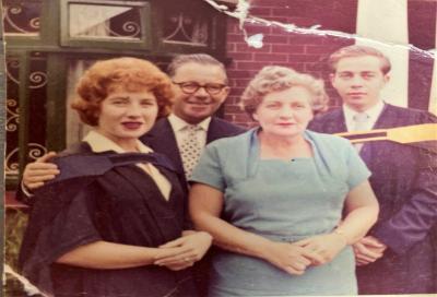 A Witsie family: Maureen, Arnold, Ethel and Merton Dagut outside their home in Orange Grove in 1960.