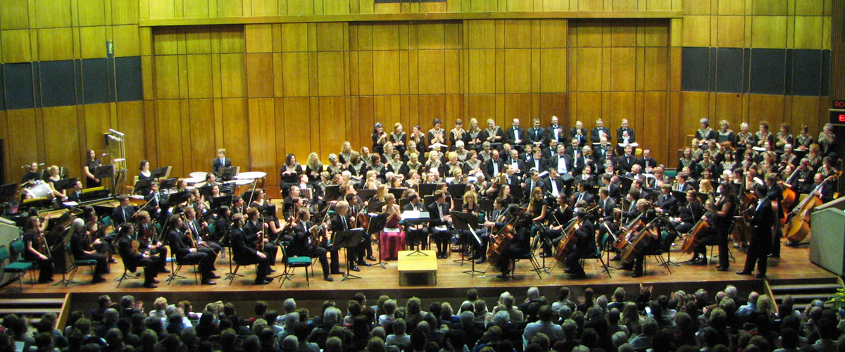 Orchestra performing at Linder Auditorium