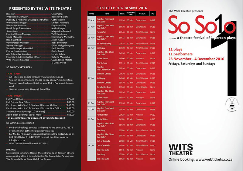 So Solo programme 2016 So Solo programme 2016
