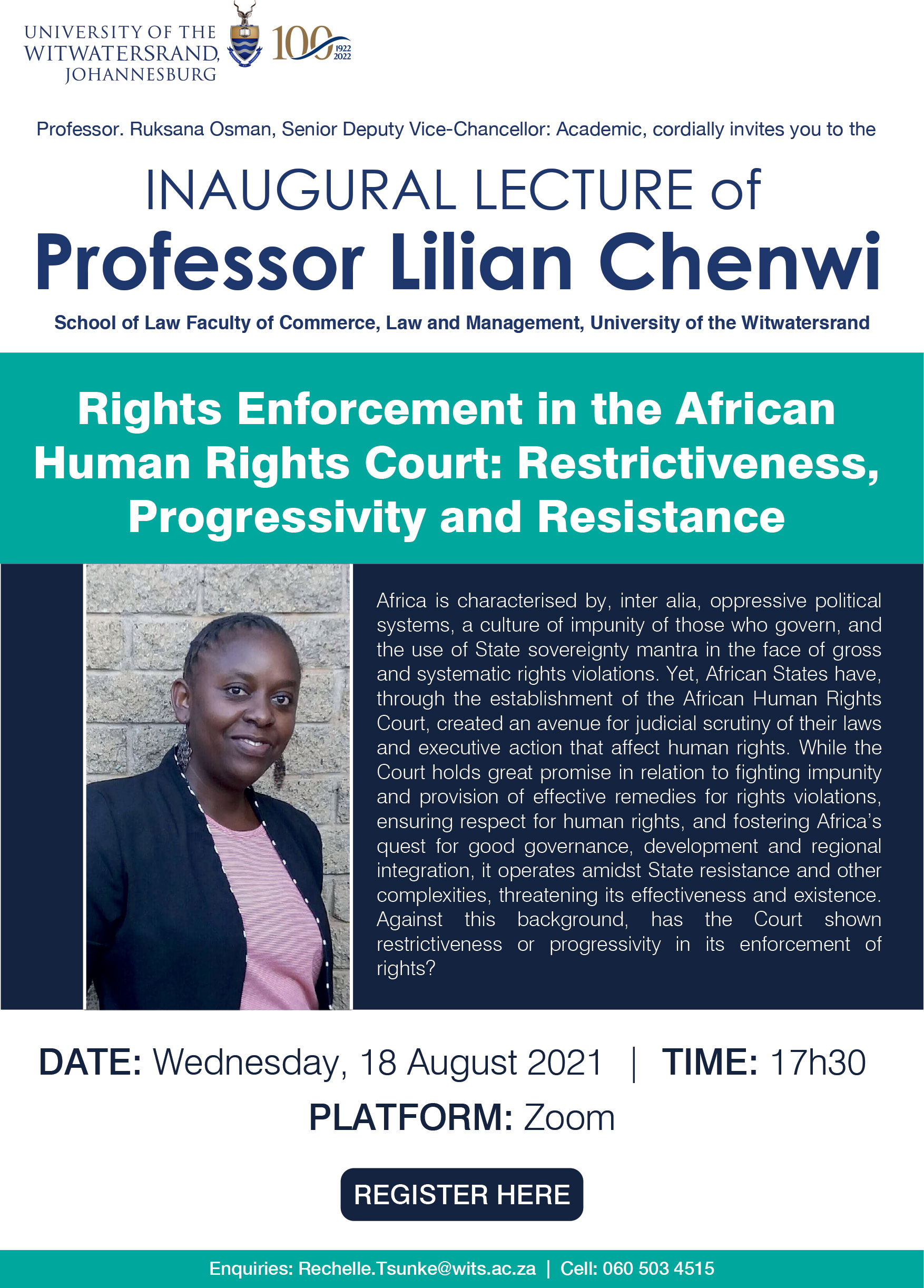 Rights Enforcement in the African Human Rights Court: Restrictiveness, Progressivity and Resistance by Professor Lilian Chenwi