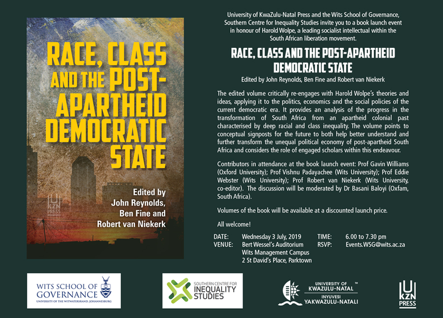 Race, Class and the Post-Apartheid Democratic State invitation to book launch