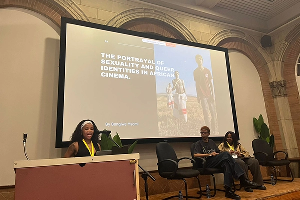 Ontiretse Magadzi, Joy Shandu, and Bonnie Msomi presenting at the 3rd annual conference on Queerness in the Global South.