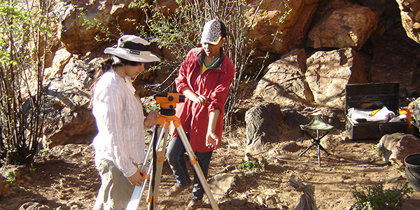 Third year archaeology students taking measurements at the Later Stone Age site of Holkrans, North West Province