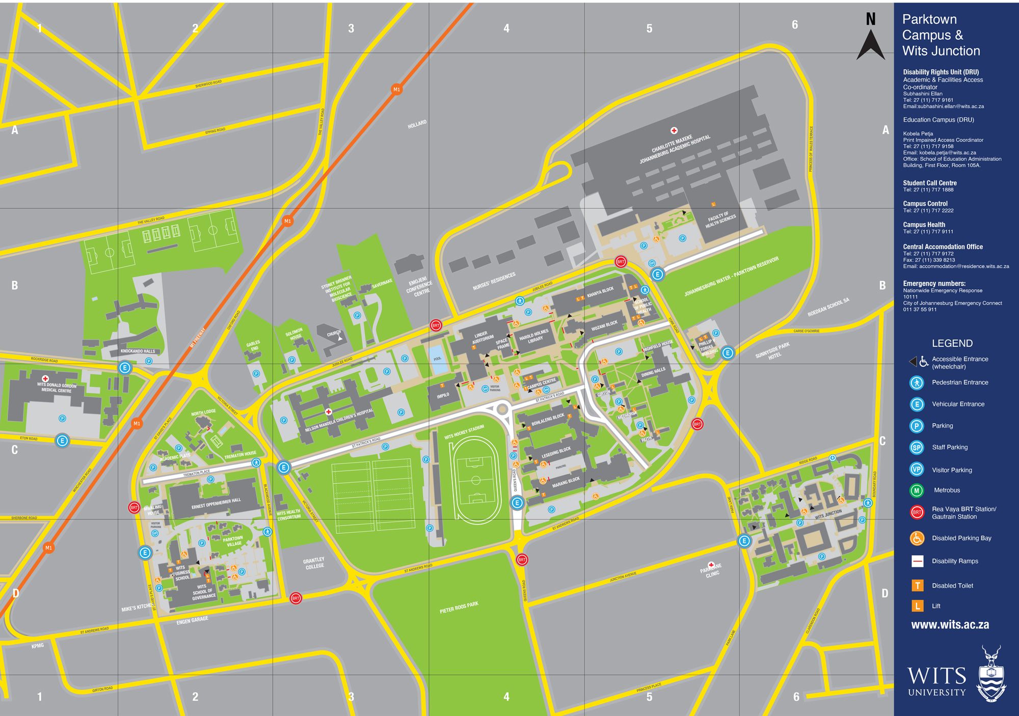 Parktown campus showing disability access and ramps