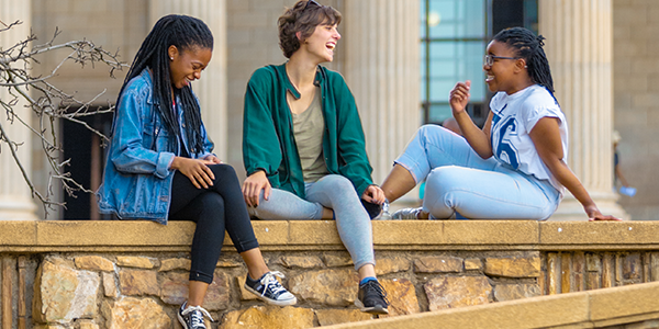 Students in front of Wits Great Hall