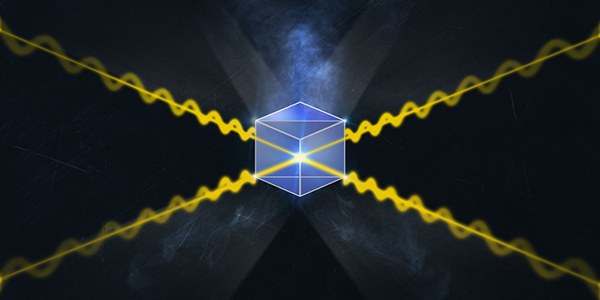 The core element of our quantum repeater is a cube of glass. We put two independent photons in, and as long as we can detect two photons coming out the other sides we know that we can perform entanglement swapping.