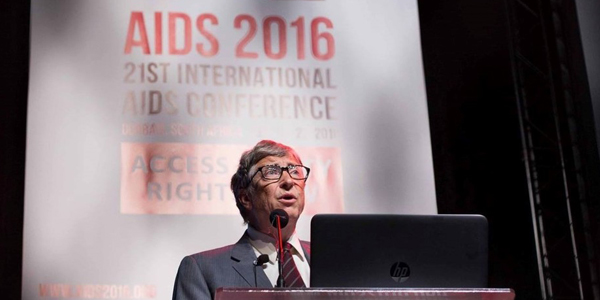 Bill Gates addresses delegates at the 2016 Aids Conference in Durban. Photo credit: Masimba Sasa