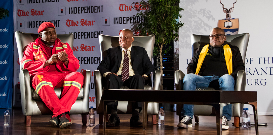 Floyd Shivambu (EFF), Herman Mashabe (DA) and Geoffrey Makhubo (ANC) at the #WitsDebate - Battle for Joburg