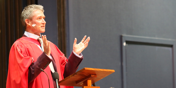 Professor Andrew Forbes addresses graduands during the 2016 March graduations cluster.