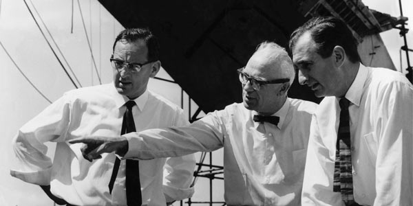 Michael Lewis, Ove Arup and Jack Zunz on site at the Sydney Opera House in 1966. Credit: Arup Michael Lewis, Ove Arup and Jack Zunz on site at the Sydney Opera House in 1966. Credit: Arup