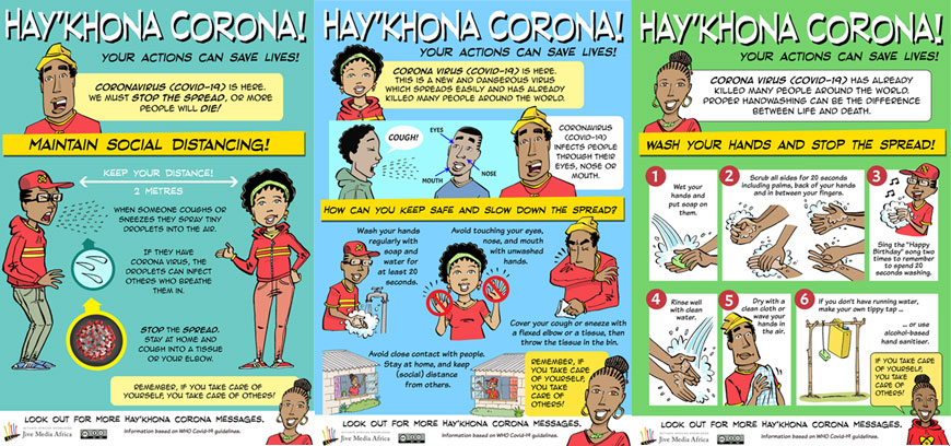 The Jive Media 'Hay’khona  to COVID-19'-posters were translated by Wits Famelab students.