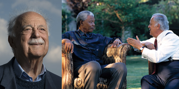 Advocate George Bizos (foto left: ©Brett Eloff) and with President Nelson Mandela (©Wits University). 