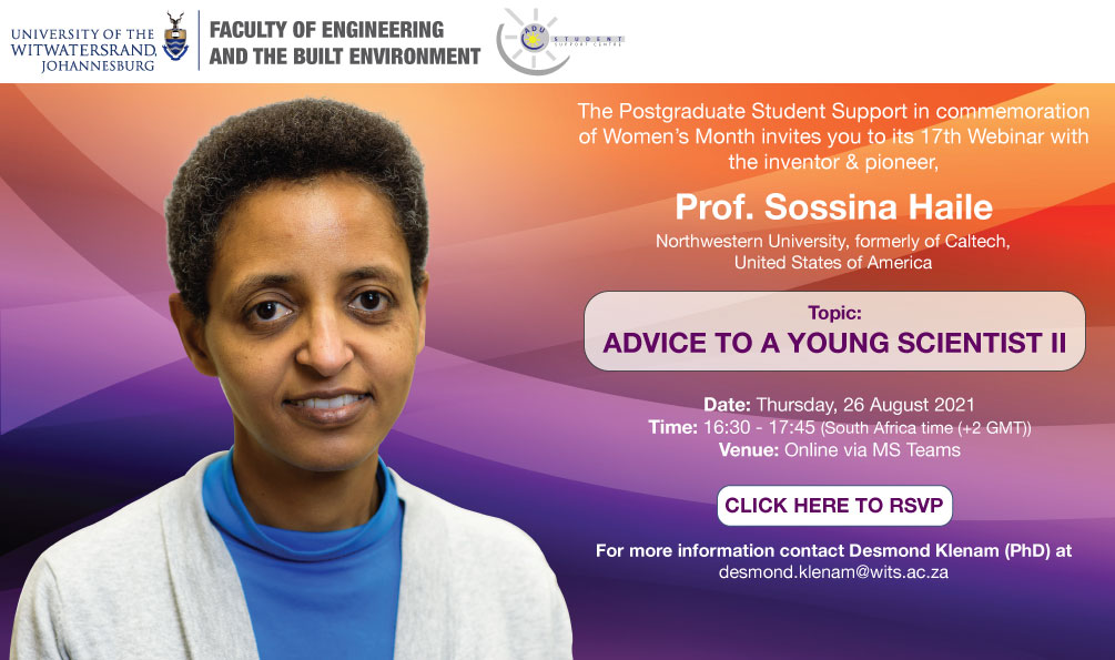 Postgraduate Support Office webinar with Professor Sossina Haile