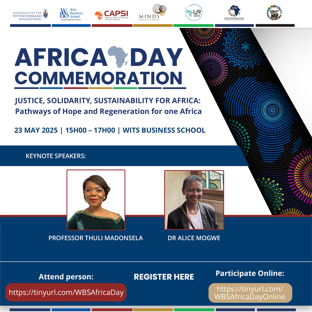 Prof. Thuli Madonsela and Dr Alice Mogwe are the keynote speakers at the Wits Business School event commemorating Africa Day