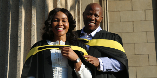 Wits staff members, Johannes Mogotsi and his wife, Elizabeth Mogotsi graduating Wits staff members, Johannes Mogotsi and his wife, Elizabeth Mogotsi graduating