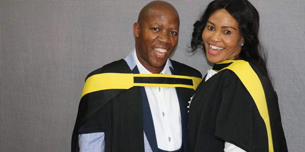 Wits staff members, Johannes Mogotsi and his wife, Elizabeth Mogotsi graduating 