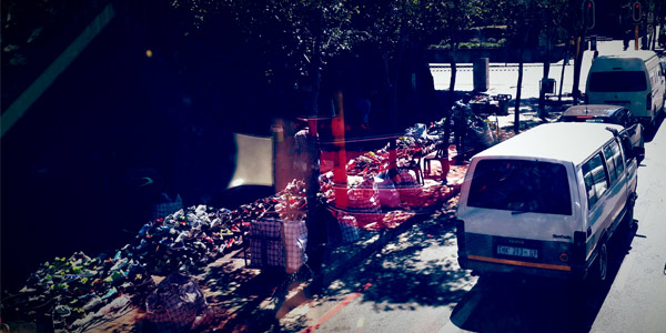 Hawkers selling shoes in Johannesburg CBD.