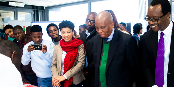 Lesley Williams, Herman Mashaba, Professor Tawana Kupe at the Wits Tshimologong Digital Precinct