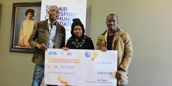 Jules Ntumba, Tso Mello and Fiona Ndlovu winners of SITA Foundation air travel competition