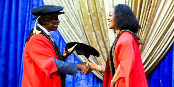 Justice Dikgang Moseneke and Dr Judy Dlamini during her installation as incoming Wits Chancellor