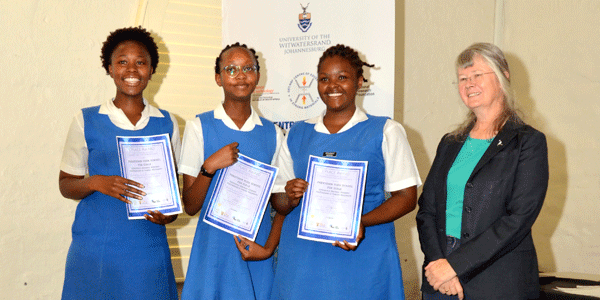 2018 Material Science Poster Competition first prize winners with Professor Lesley Cornish 2018 Material Science Poster Competition first prize winners with Professor Lesley Cornish