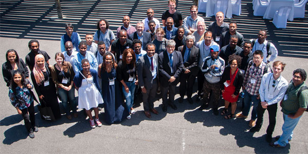 Wits' team of researchers and academics at SA-CERN, with Professors Zeblon Vilakazi, Adam Habib and Bruce Mellado