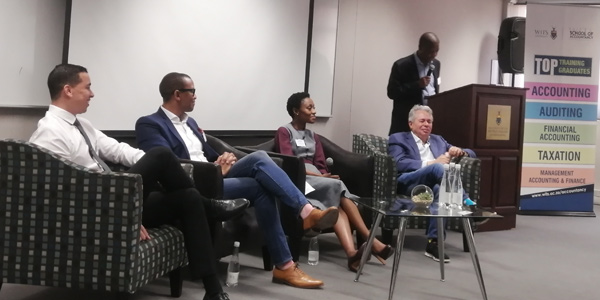 (l-r) Lyle Malander, Andile Khumalo, Mmaboshadi Chauk, Brian Joffe and Tim Modise talk CAs and Entrepreneurship (l-r) Lyle Malander, Andile Khumalo, Mmaboshadi Chauk, Brian Joffe and Tim Modise talk CAs and Entrepreneurship