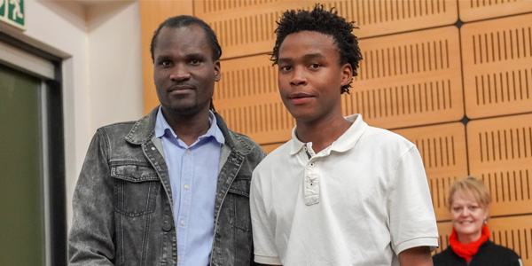 Dr Musa Manzi and Maths scholarship prize winner, Phila Mahlangu at 2019 Wits Maths Competition