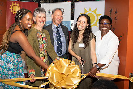 The new rock art archive is officially opened by Thabiso Parirenyatwa (PAST), Amanda Esterhuysen (Wits), Bruce Rubidge (Wits), Auriel Niemack (NiHSS), and Catherine Namono (Wits).