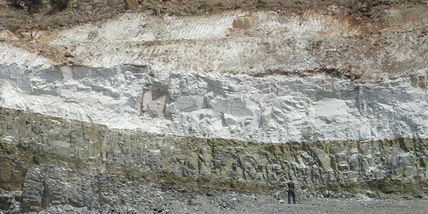 An example of a thick layer of stratiform anorthosite (white) from the world-known Bushveld Complex in South Africa. 