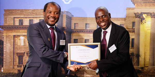 Professor Zeblon Vilakazi with Principal Martin Sadiki.