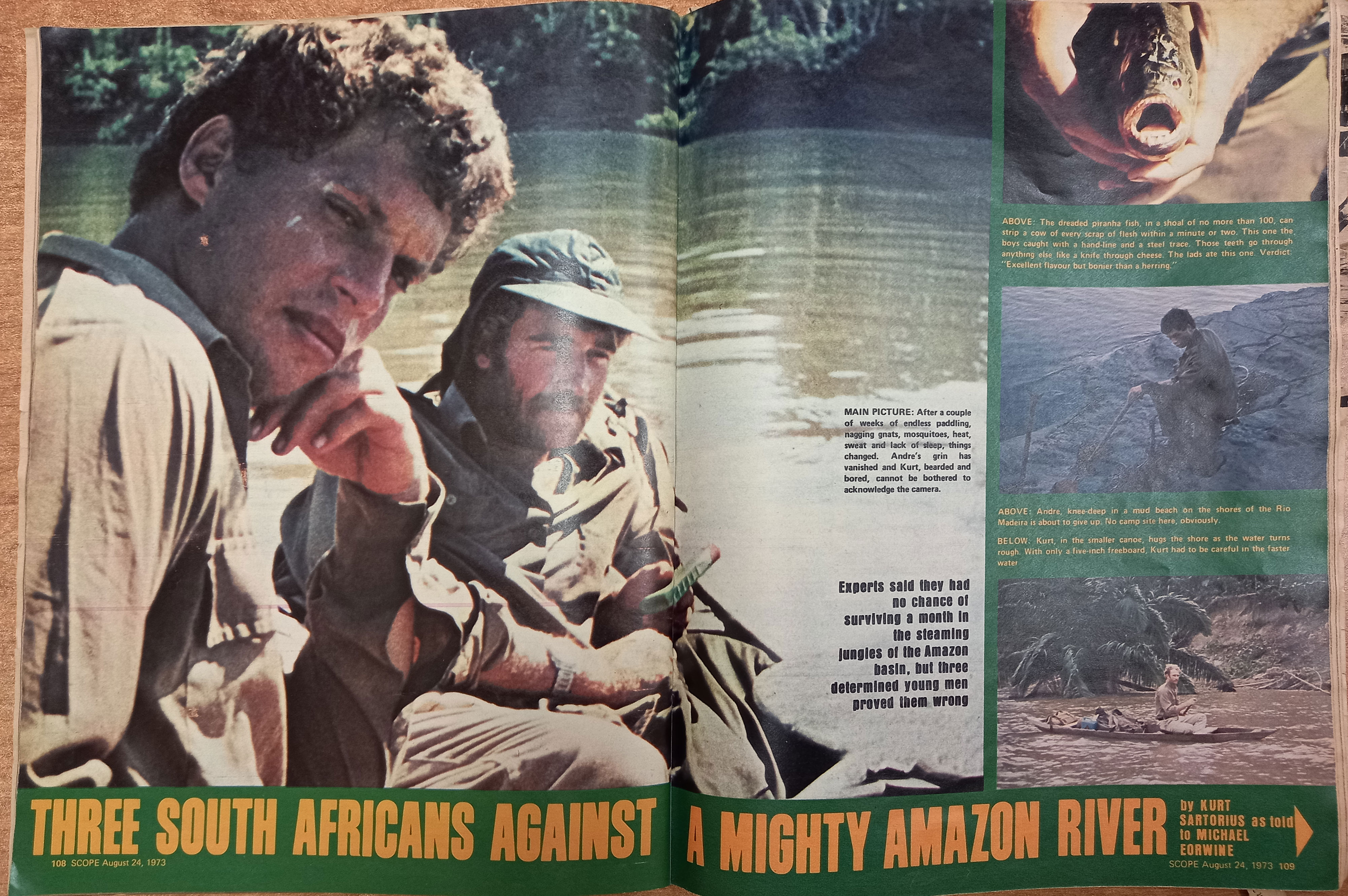 Professor Kurt Sartorius (right) and Paddling partner Andre Holtzhausen on the Rio Madeira in 1972.