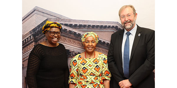 Dr Busisiwe Nkala-Dlamini, Department of Social Work; Mrs Zanele Mbeki and Prof. Ian Jandrell, Deputy Vice-Chancellor