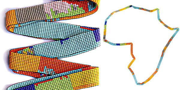 Beaded necklace in shape of Africa to denote African genetic sequencing. Image first published in Wits Curiosty magazine WITS100 issue Beaded necklace in shape of Africa to denote African genetic sequencing. Image first published in Wits Curiosty magazine WITS100 issue