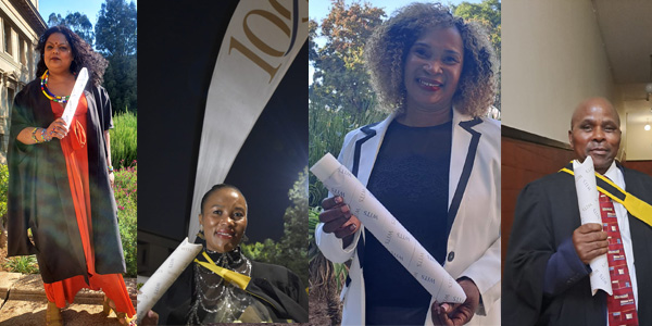 (l-r) Reconstructing the image and status of professional and administrative staff in higher education. Kemantha Govender, Cynthia Sibisi, Merium Ratau and Morema Tefu graduated in April.