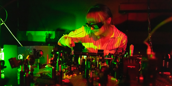 Lead experimentalist on the project, Dr Bereneice Sephton, in the laboratory working on the experiment, which formed part of her PhD studies at the University of the Witwatersrand.