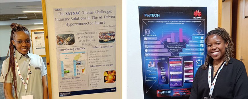 Swelihle Sibiya and Andile Mgomezulu won the R&D Challenge and the Huawei  Challenge respectively, at the 2024 SATNAC Industry Solutions Challenge