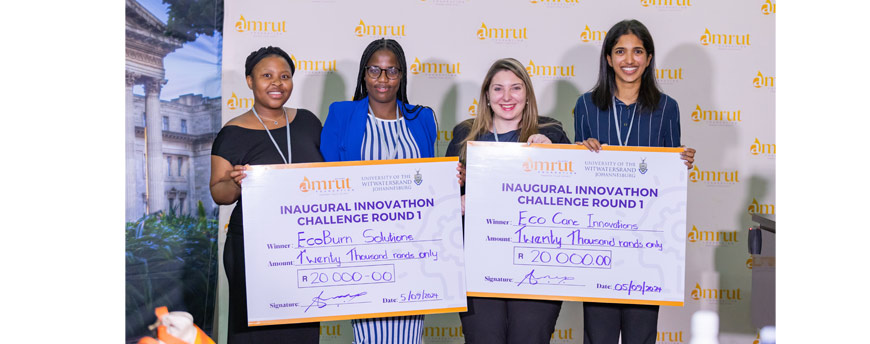 Winning teams: EcoBurn Solutions: Lesego Shareen Olebile and Phenyo Matau (left) and •	Eco Cane Innovations (ECI): Charissa de Gouveia and Shamira Pillay (right)